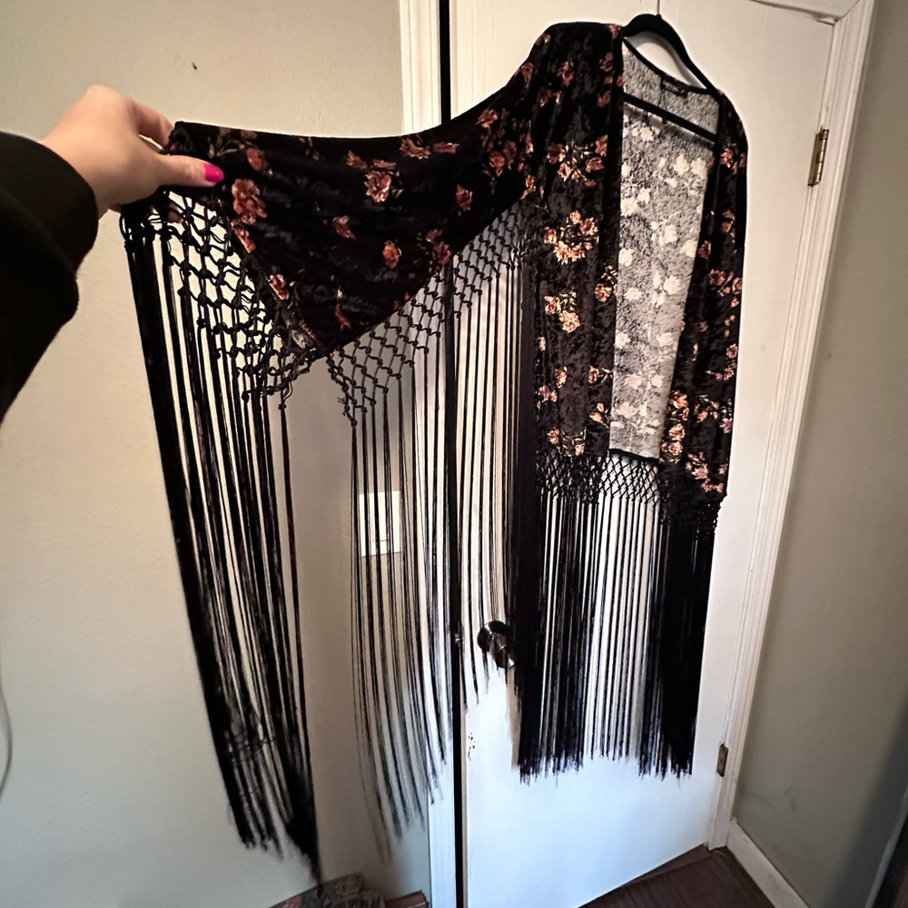 Nasty Gal Velour and Fringe Floral Top Size Medium